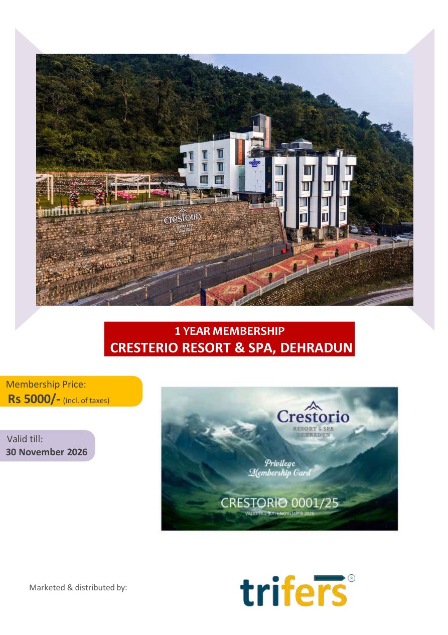 CRESTERIO RESORT & SPA, DEHRADUN membership offer cover